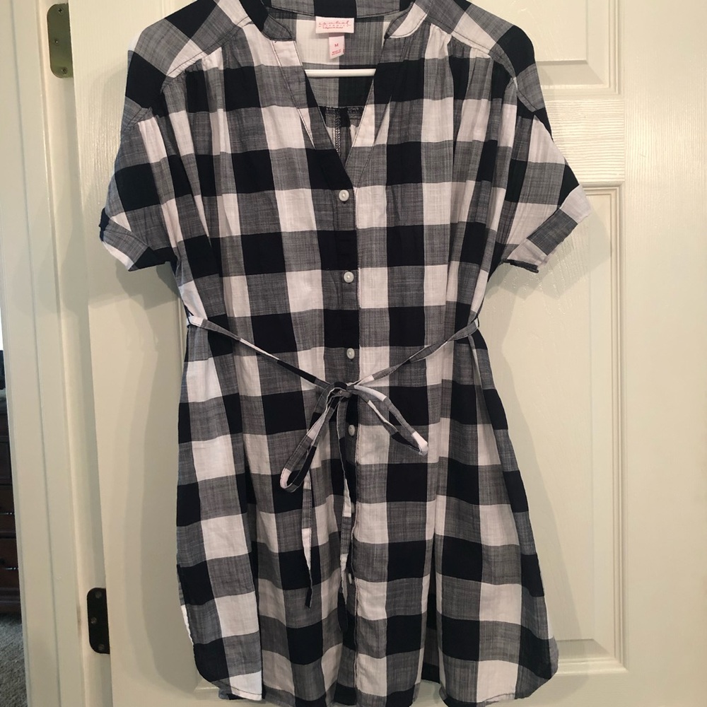 Navy and White Check Maternity Blouse